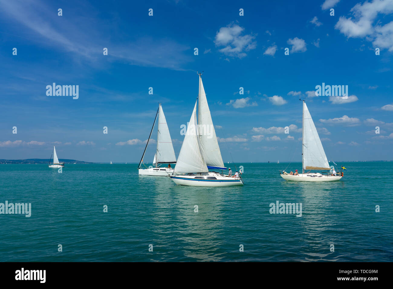 Sail Boats on the blue Lake Balaton Hungary Stock Photo - Alamy