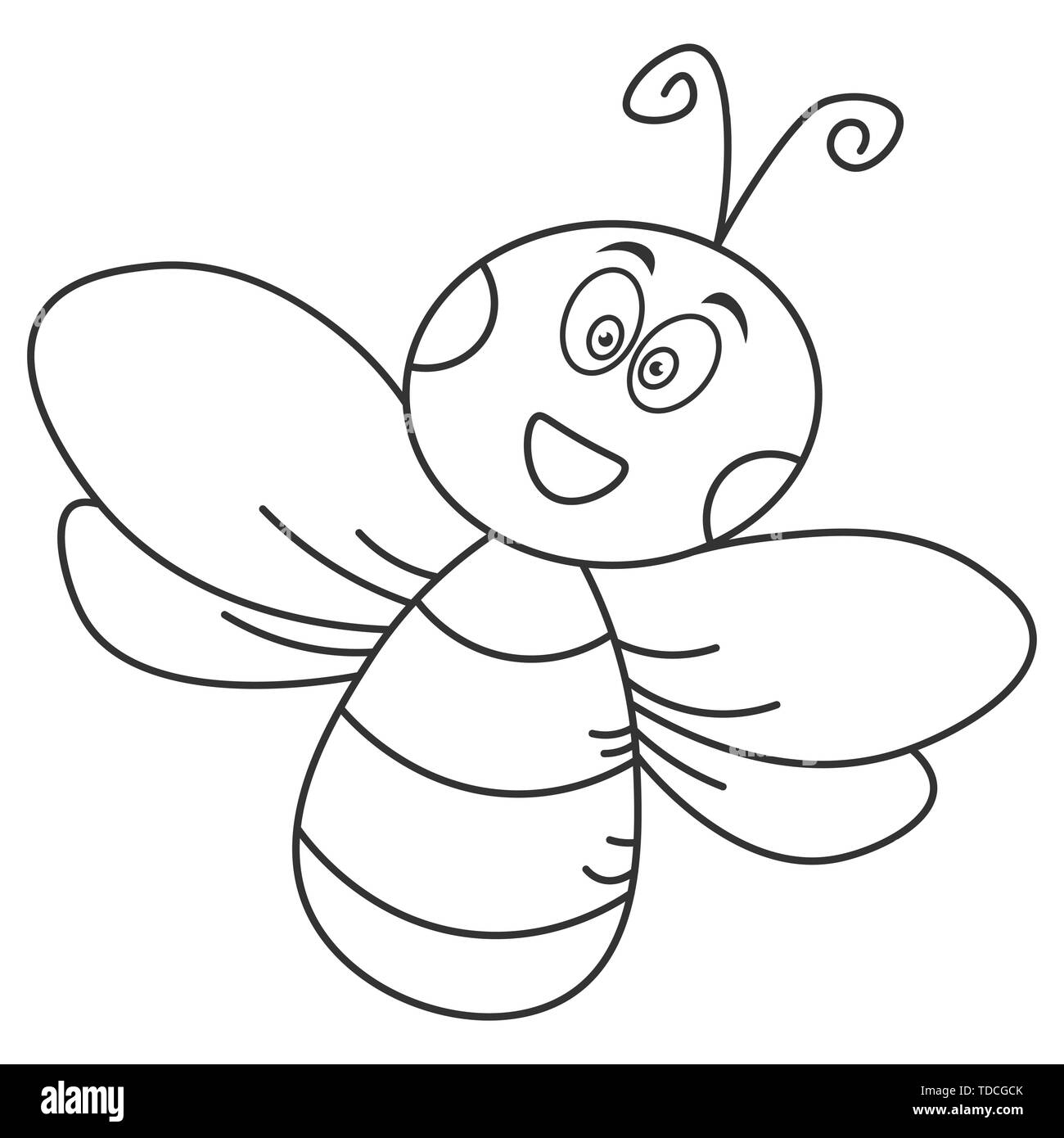 Happy bee in cartoon style. Outline drawing. Vector illustration Stock Vector