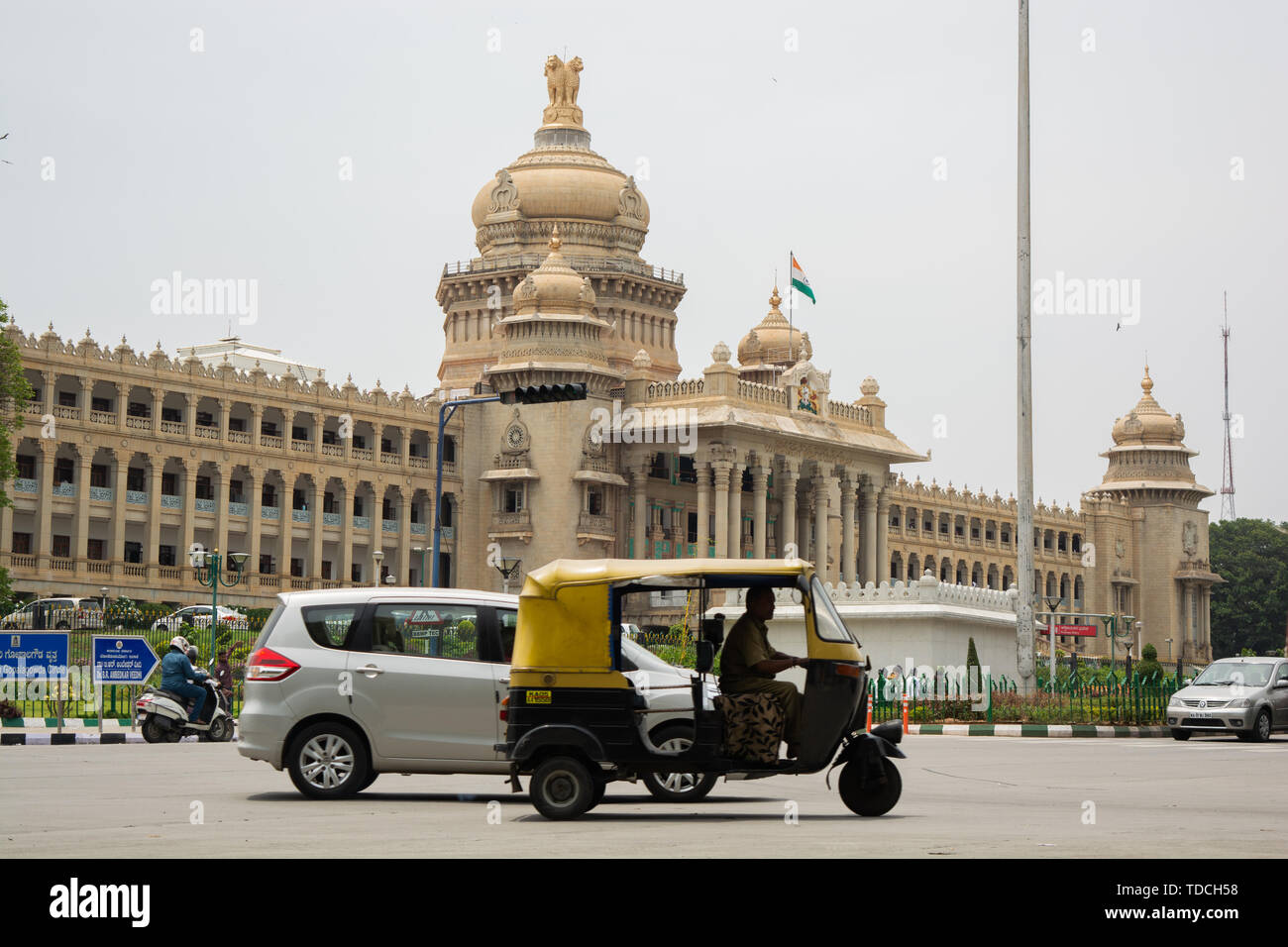 Bangalore, Karnataka India-June 04 2019 :Moving Traffic near Vidhana Soudha Bengalore. Stock Photo