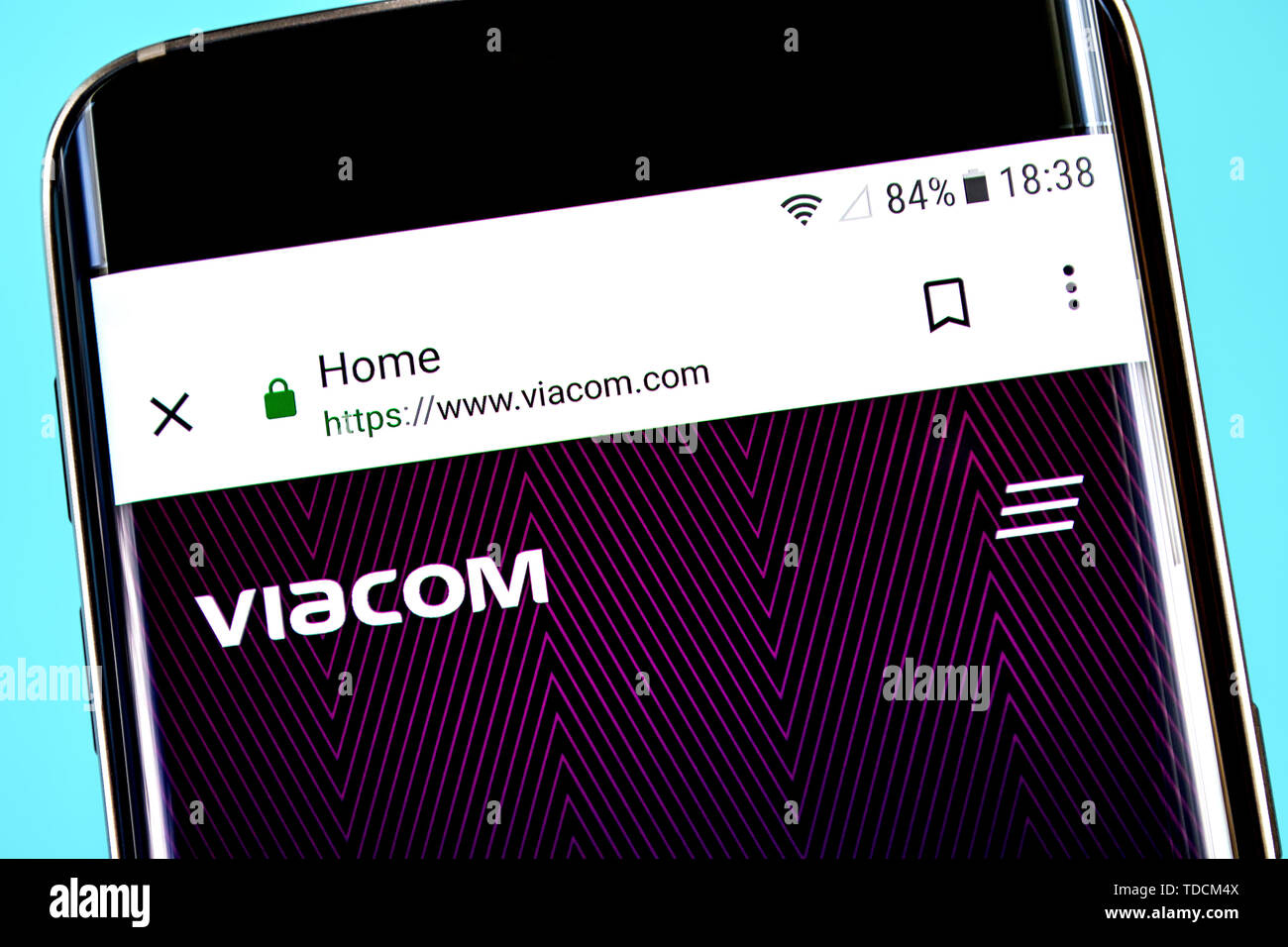 Berdyansk, Ukraine - 8 June 2019: Viacom website homepage. Viacom logo visible on the phone screen, Illustrative Editorial. Stock Photo