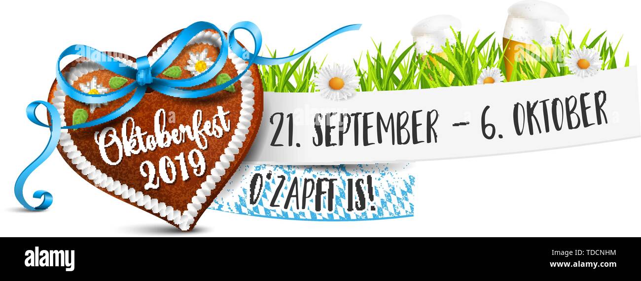 Oktoberfest 2019 date banner (German festival event) Stock Vector