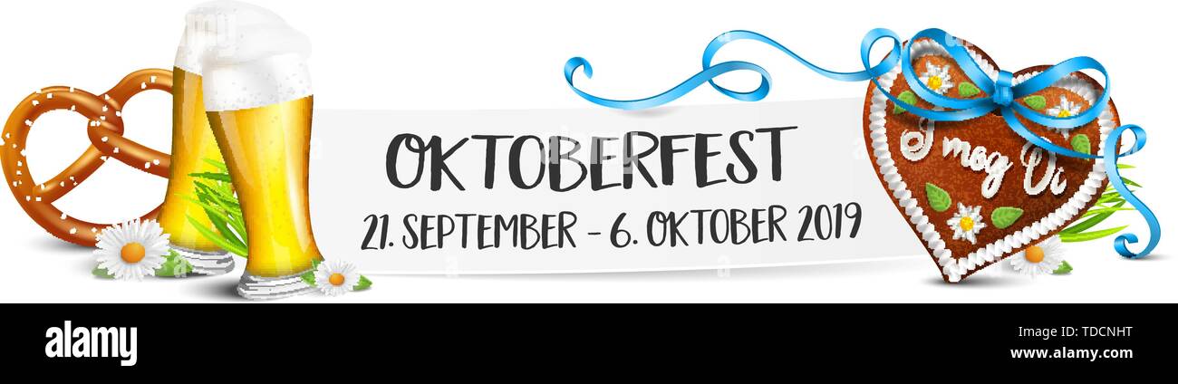 Oktoberfest 2019 date banner isolated (German festival event) Stock Vector
