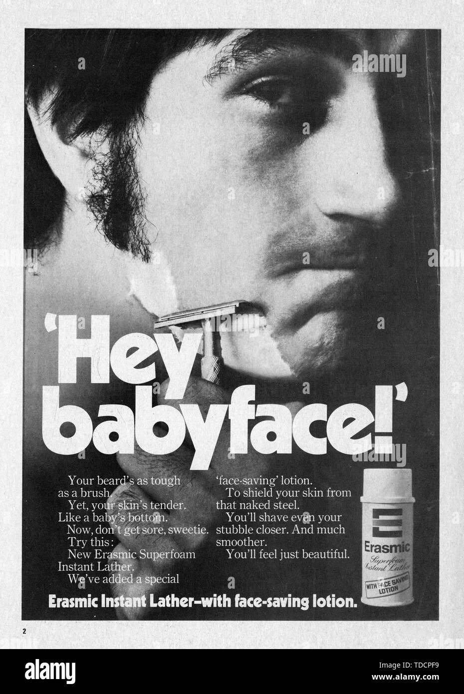 Vintage Erasmic Shaving Foam Advert 1970 Stock Photo Alamy