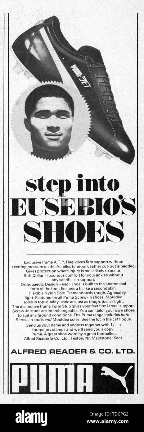 Puma Eusabio Advert for Puma Football Boots 1970 Stock Photo - Alamy