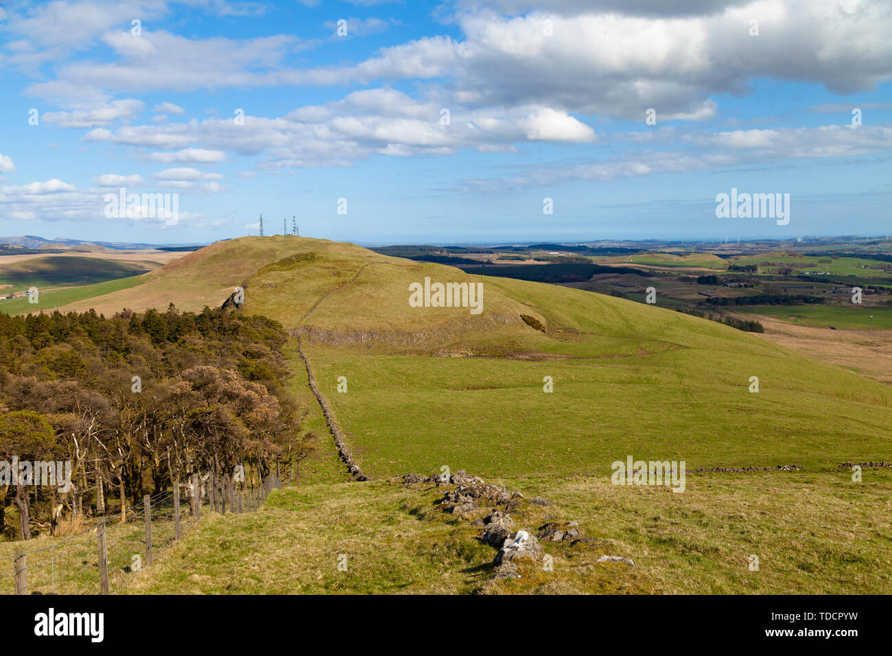 On the East top of Saline Hill ( Easter Cairn) looking over to Knock hill Fife Scotland. Stock Photo