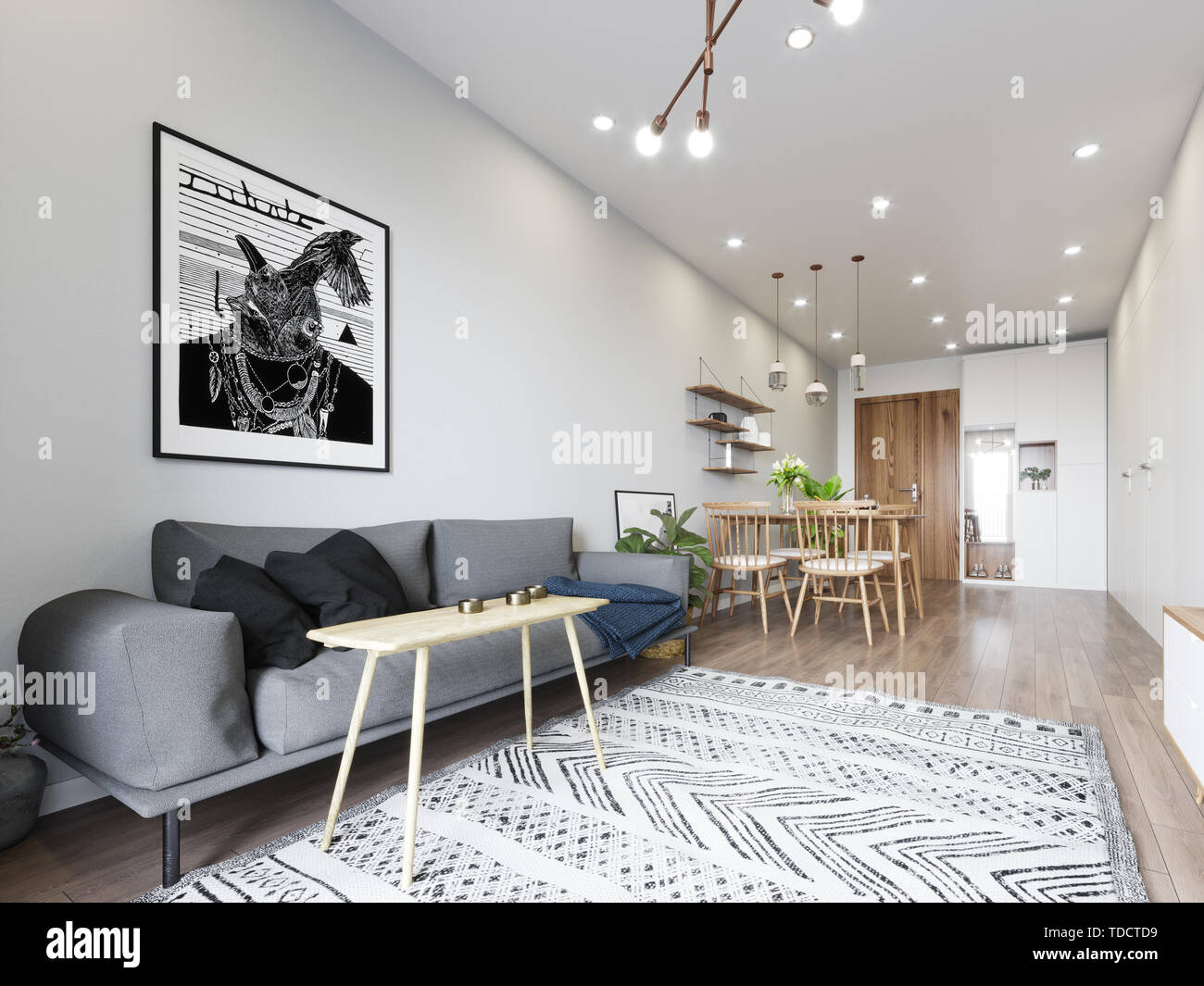 modern living interior design. 3d rendering concept Stock Photo - Alamy