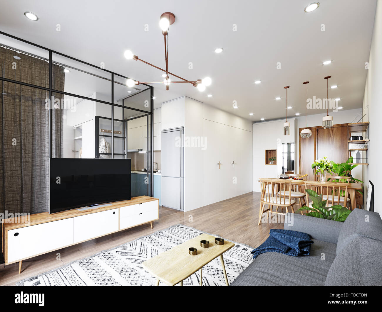 modern living interior design. 3d rendering concept Stock Photo - Alamy