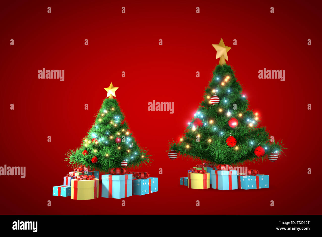 3D rendering, Christmas tree with red background Stock Photo - Alamy