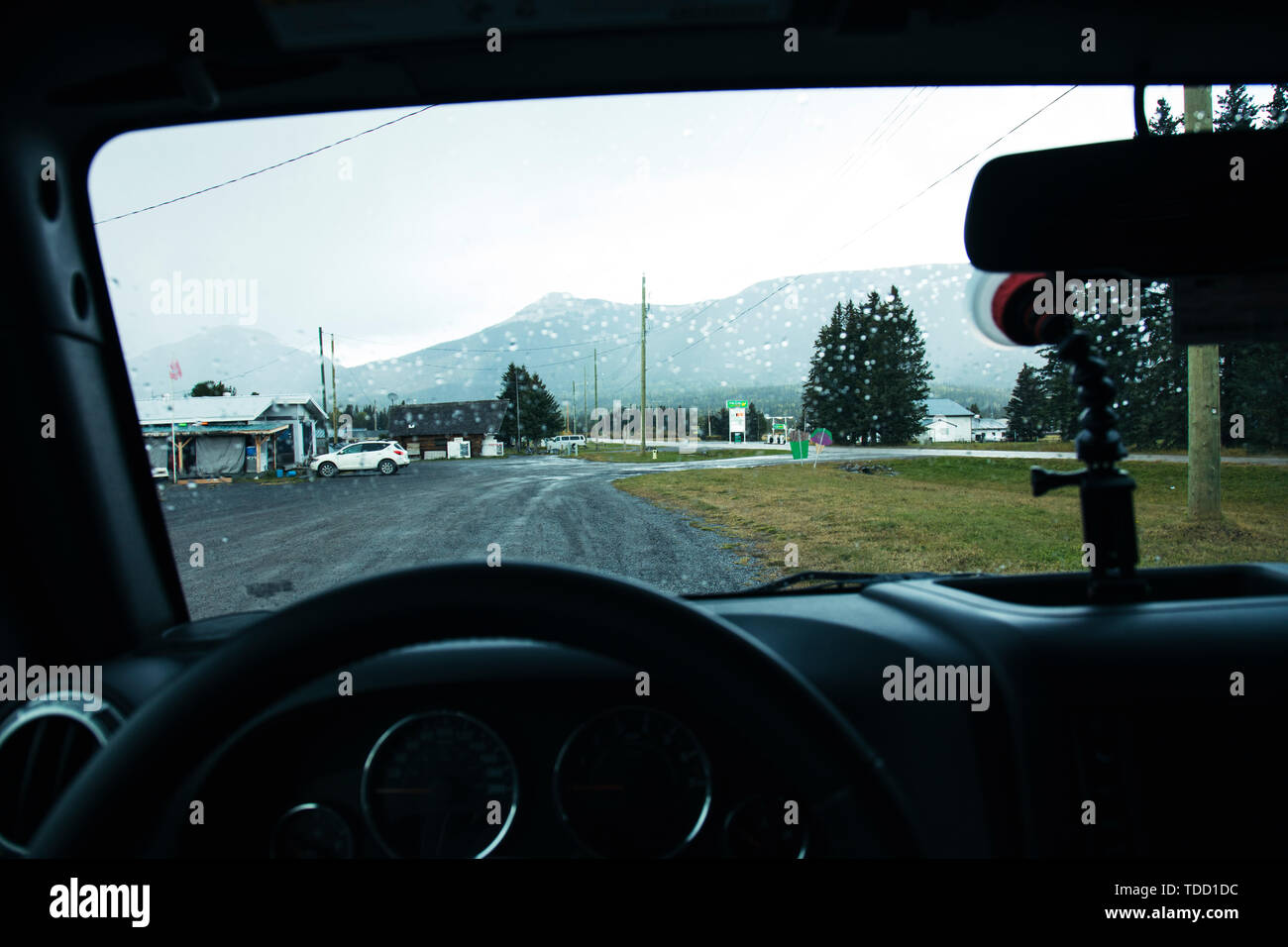 Looking through a Windshield, Car, Jeep, Nordegg, Kootenay Plains, Alberta, Canada Stock Photo