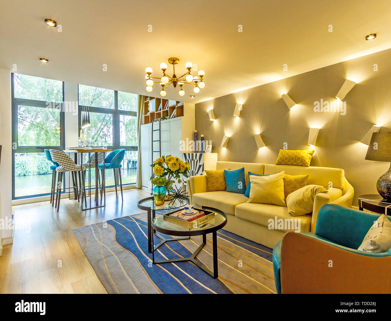 Living room drawing room meeting guest house mirror hi-res stock ...