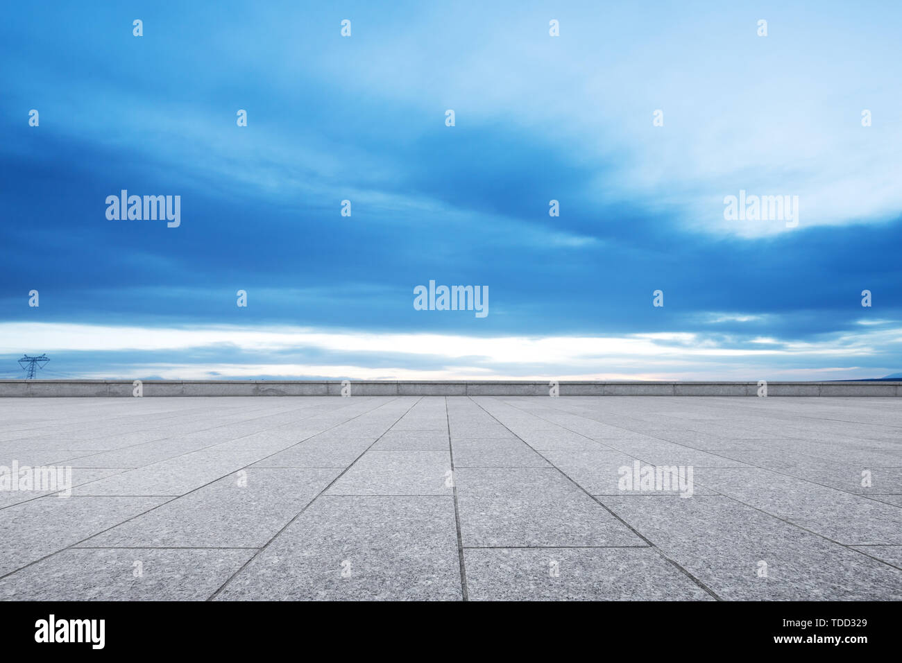 Empty marble floor with snow mountains Stock Photo