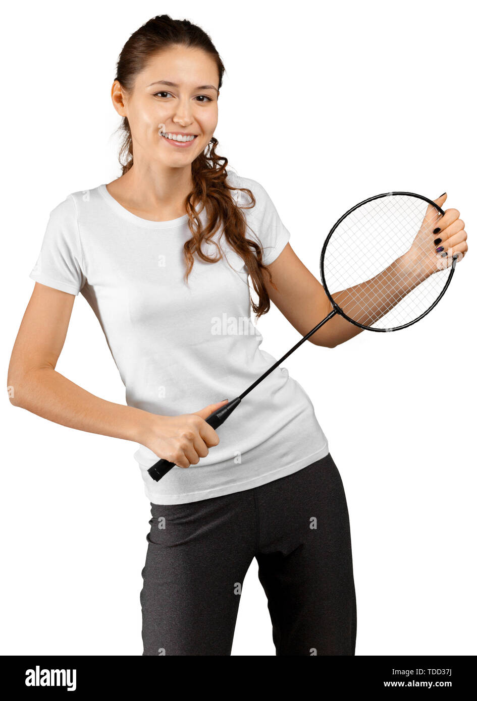 badminton player isolated on white background Stock Photo