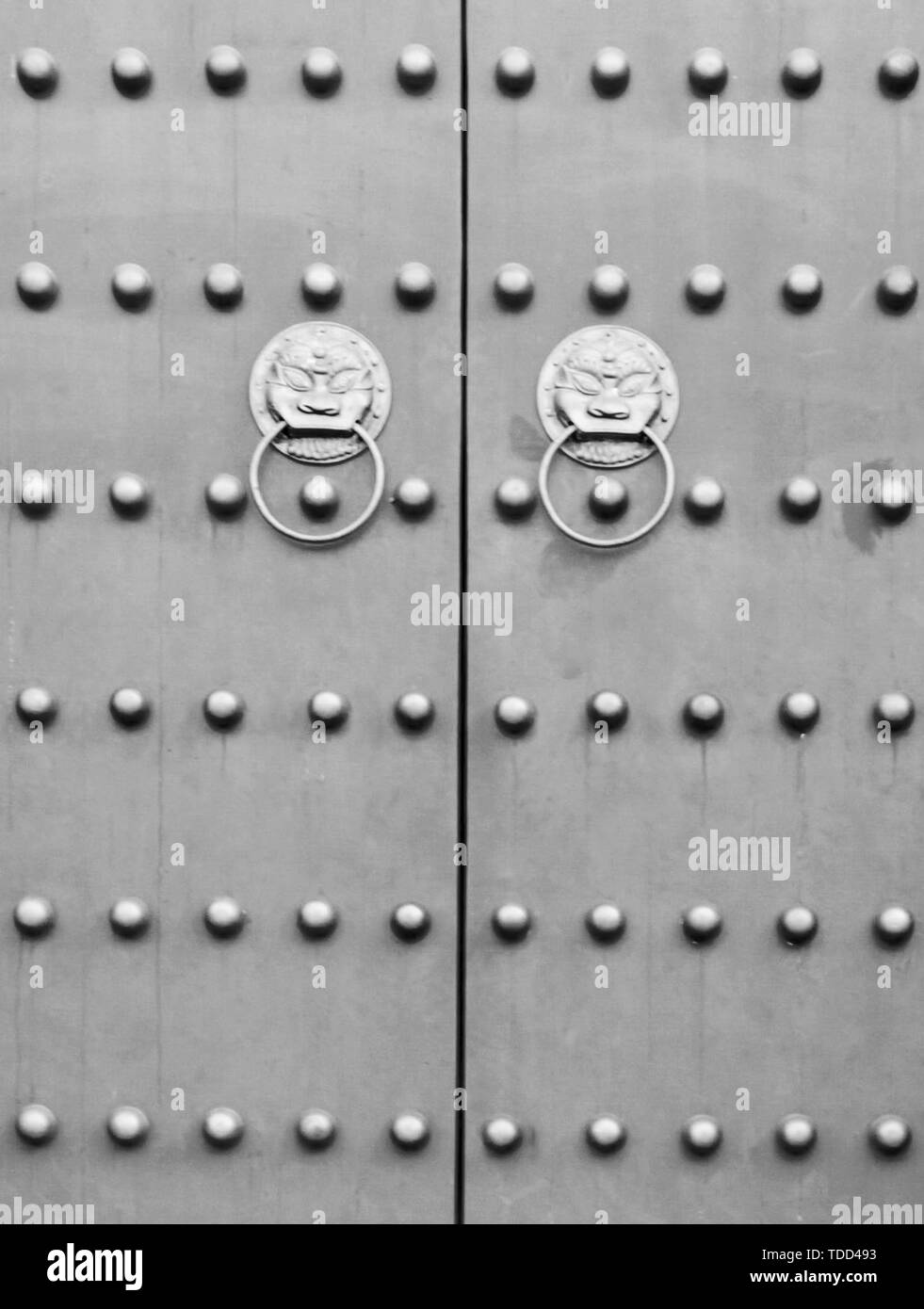 Ancient houses, ancient buildings, wooden doors, door rings, ancient