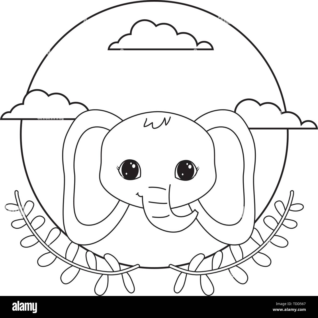 head of cute elephant with crown leafs vector illustration design Stock ...