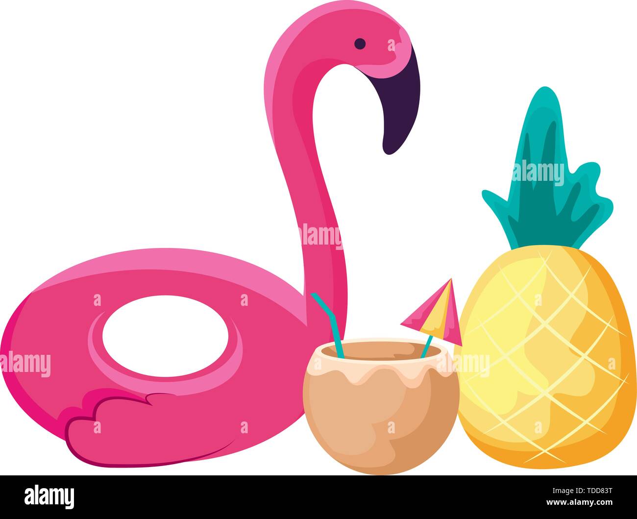 pineapple with coconut cocktail and flemish float vector illustration ...