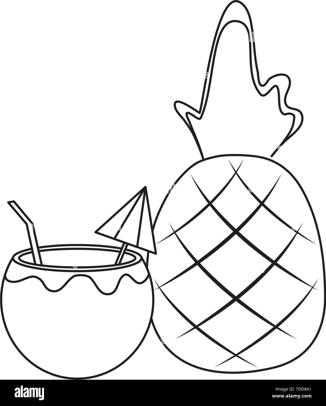 fresh pineapple with cocktail of coconut vector illustration design ...