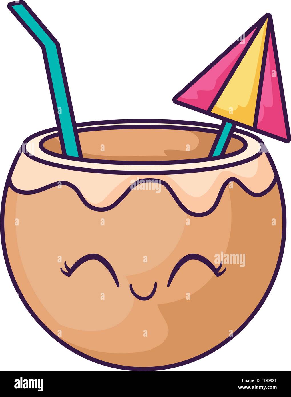 summer cocktail of coconut kawaii style vector illustration design