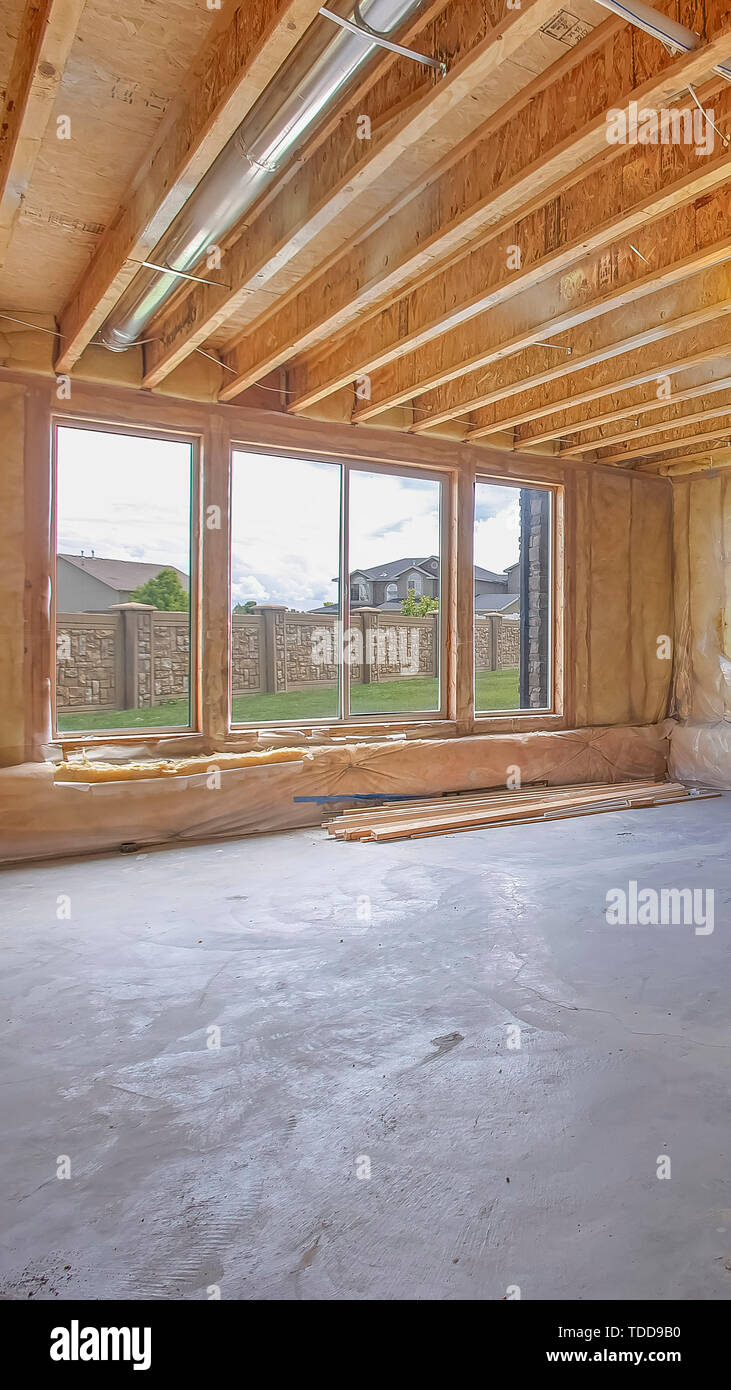 Vertical Frame Unfinished House Interior With Air Conditioning