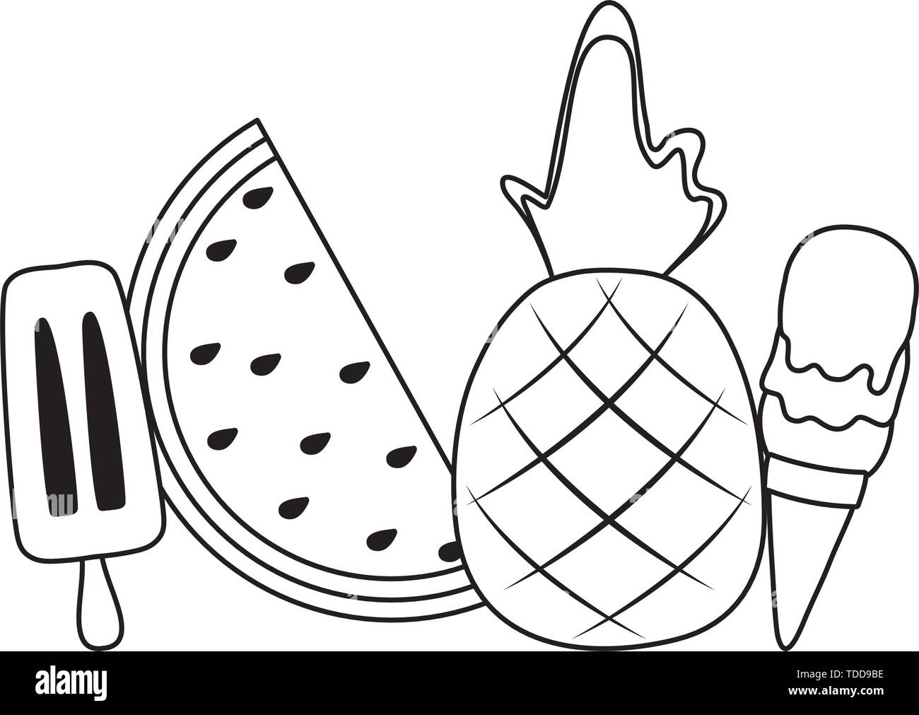pineapple with watermelon and ice creams vector illustration design ...