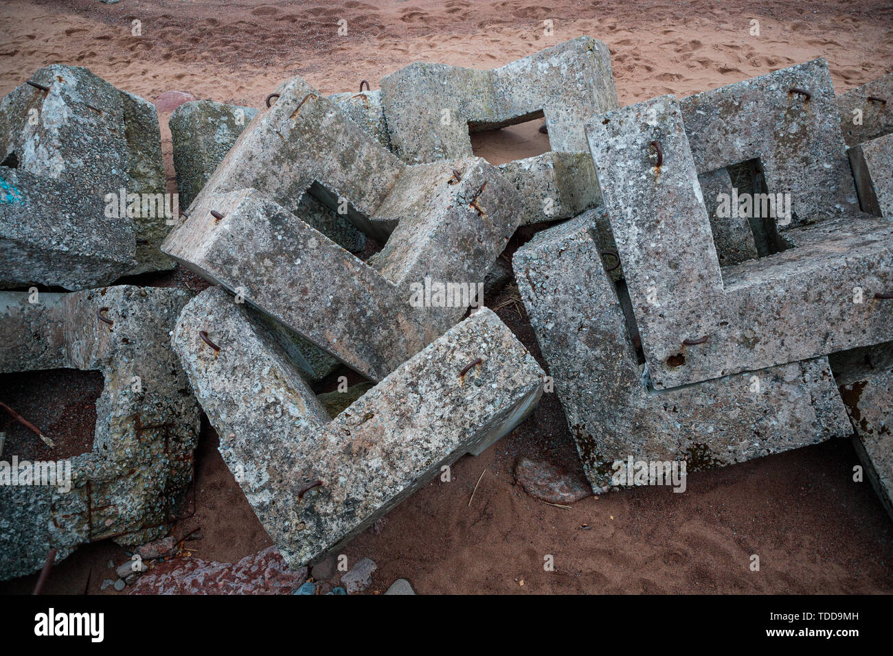 large and old stone blocks in the open air in the evening Stock Photo