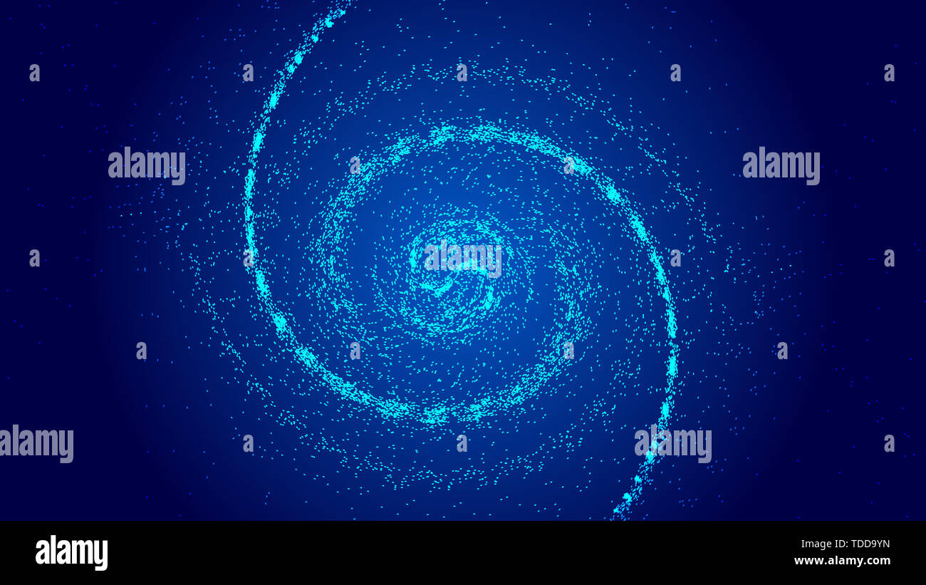 Dark blue cosmic vortex, particle construction network technology big data abstract background Stock Photo