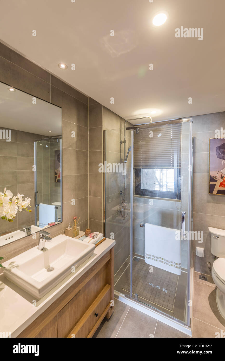 Modern model bathroom space design 3D rendering HD large picture Stock