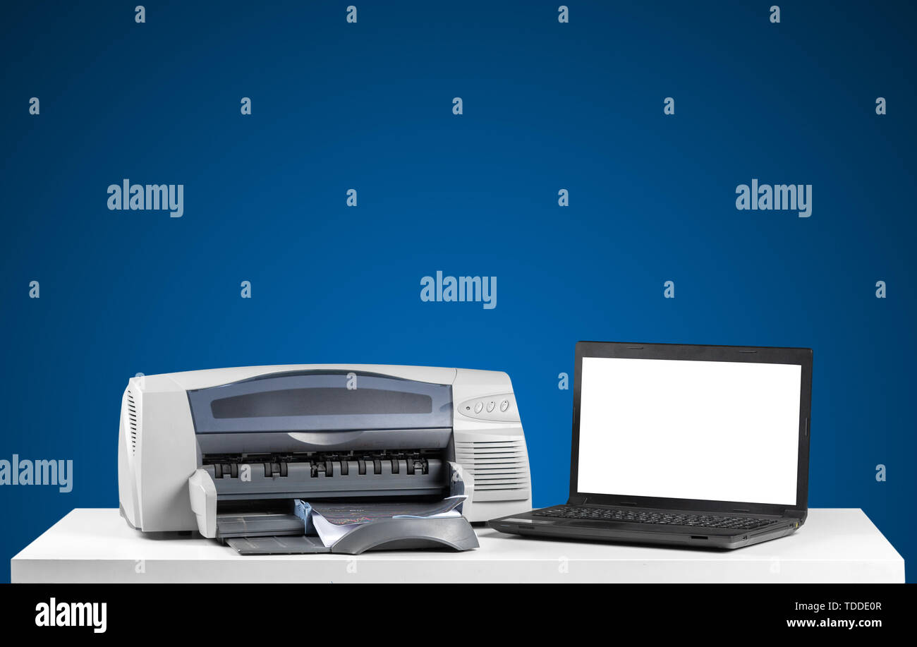 Printer and computer. Office table Stock Photo Alamy