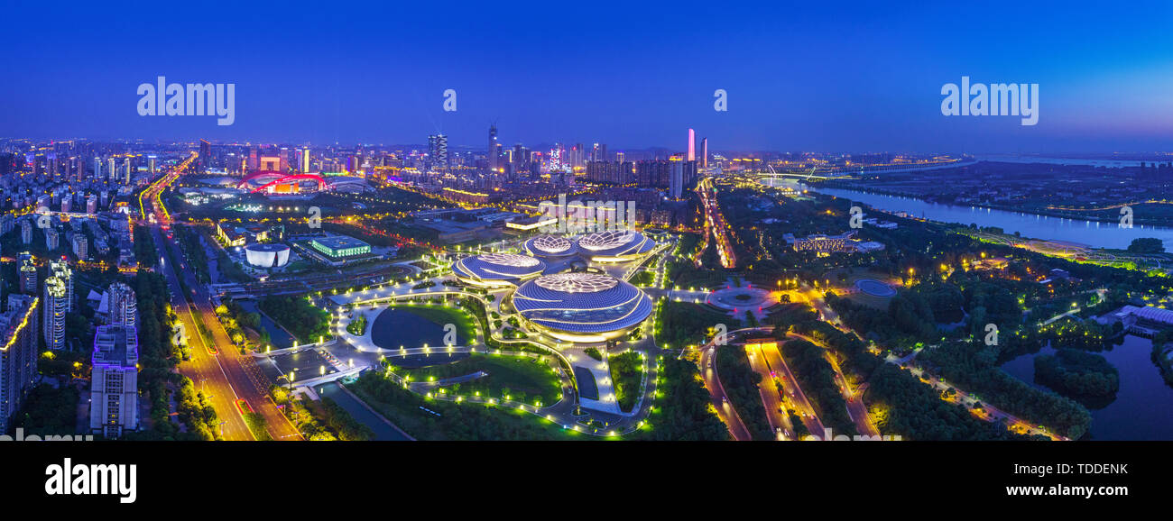 Nanjing Hexi Jiangsu Grand Theatre Olympic Sports Center Night Stock Photo