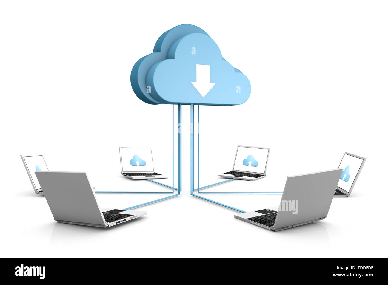 3d data cloud and laptops on white Stock Photo