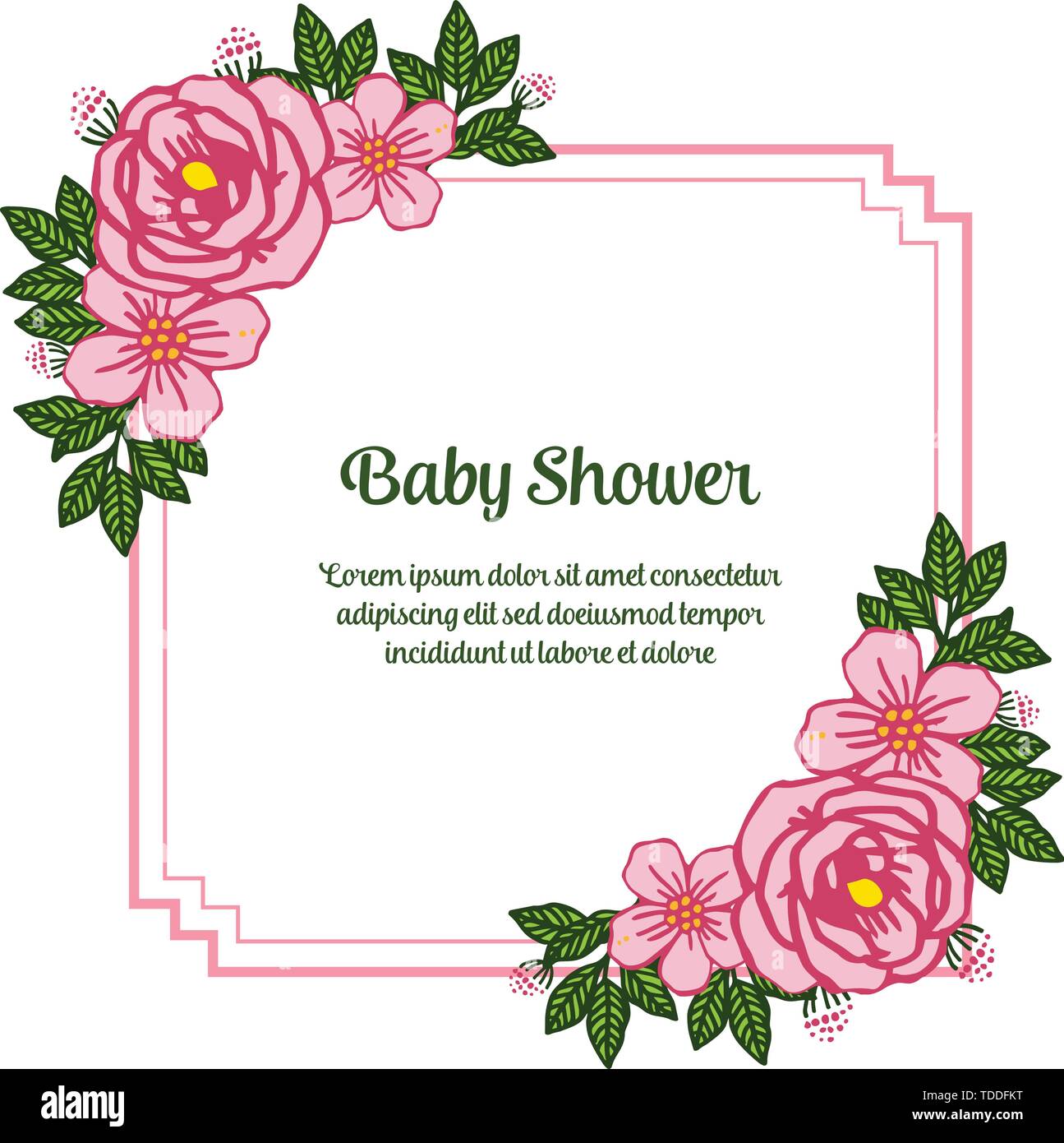 Vector illustration shape of card baby shower with pattern art of rose ...