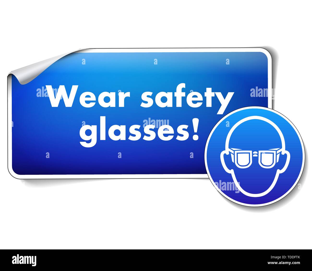 Wear safety glasses sign with sticker isolated on white background Stock Vector