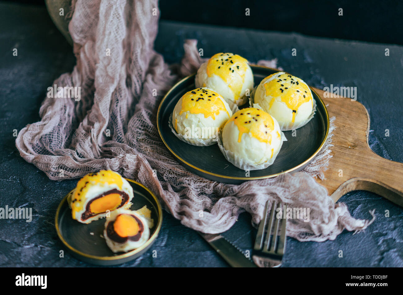 Egg yolk pie close-up Stock Photo - Alamy