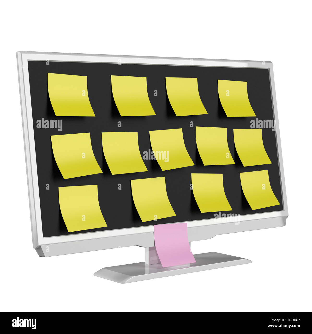 TV or PC monitor with yellow sticky notes on the screen, isolated on white  background. 3D rendering Stock Photo - Alamy