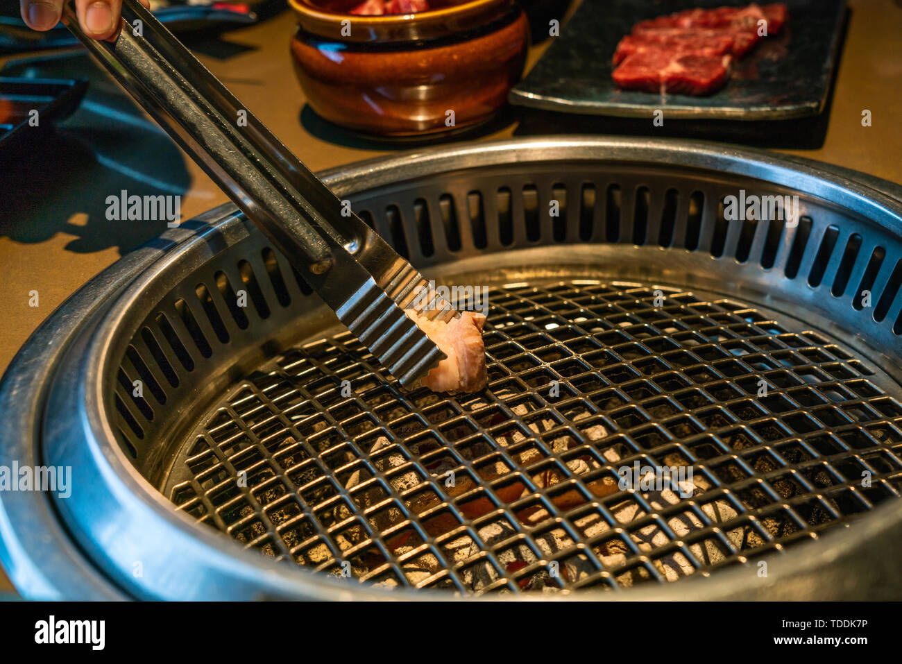 Closeup of hot coal stove for Japanese style barbecue yakiniku Stock