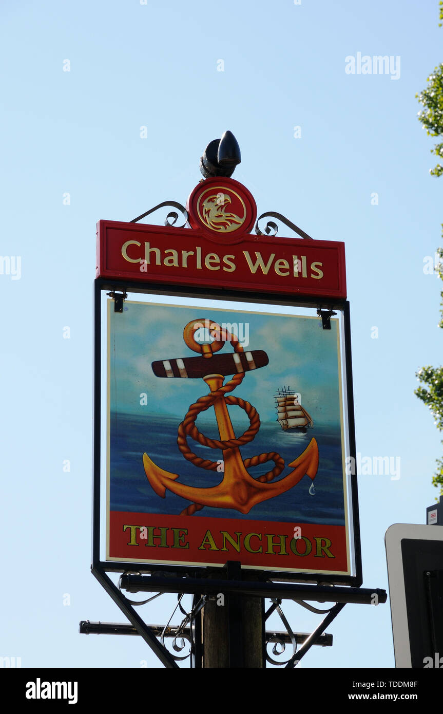 The Anchor Inn sign, Great Barford, Bedfordshire Stock Photo Alamy