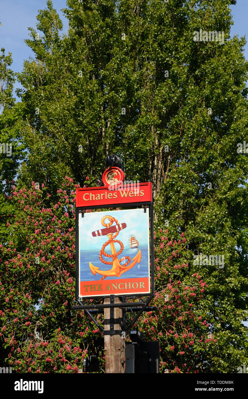 The Anchor Inn sign, Great Barford, Bedfordshire Stock Photo Alamy