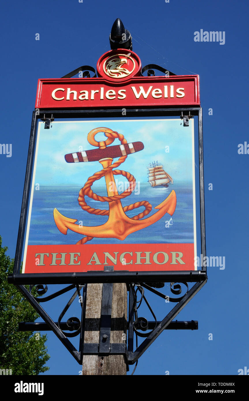 The Anchor In sign, Great Barford, Bedfordshire Stock Photo