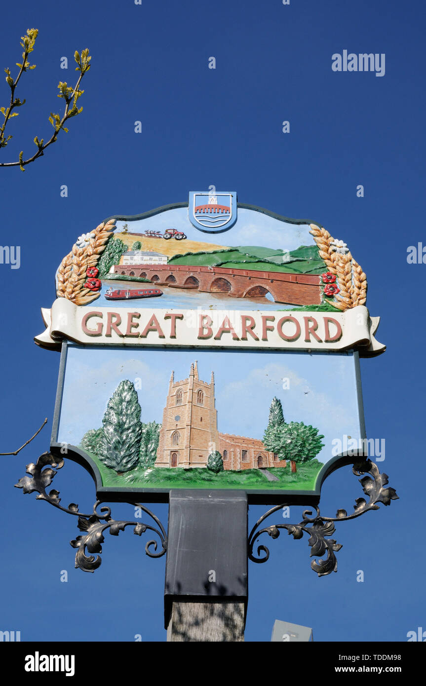 Village sign, Great Barford, Bedfordshire Stock Photo