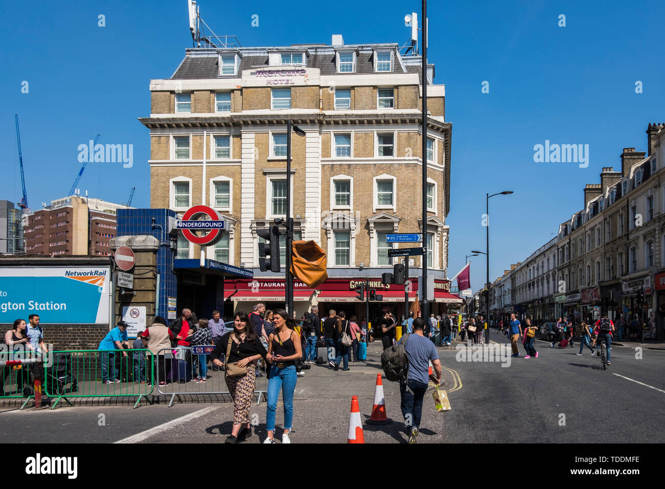 Praed Street & London Street scene outside of Paddington Station, London, England, U.K. Stock Photo