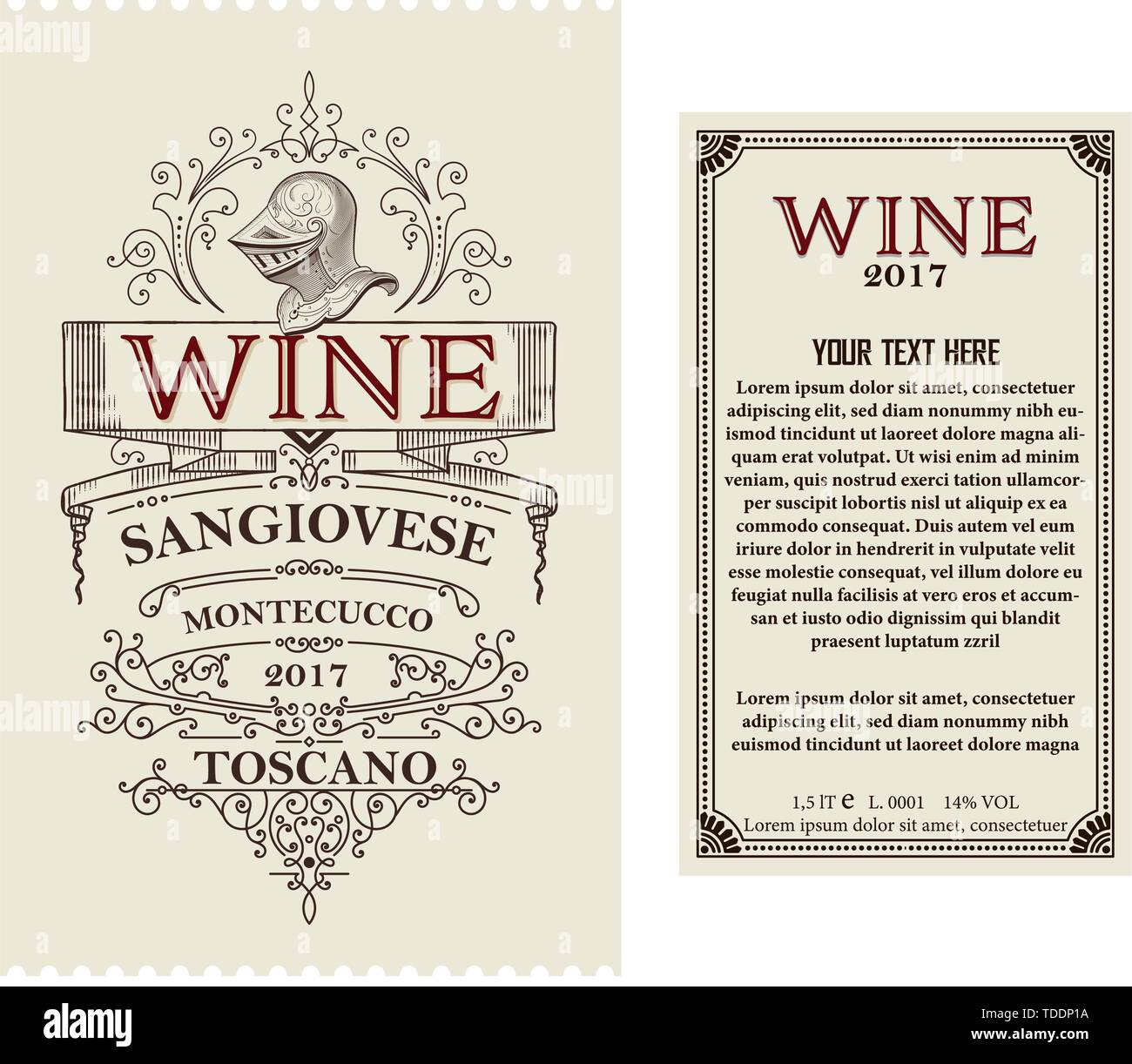 Vintage wine label with heraldic element. Vector layered Stock Vector