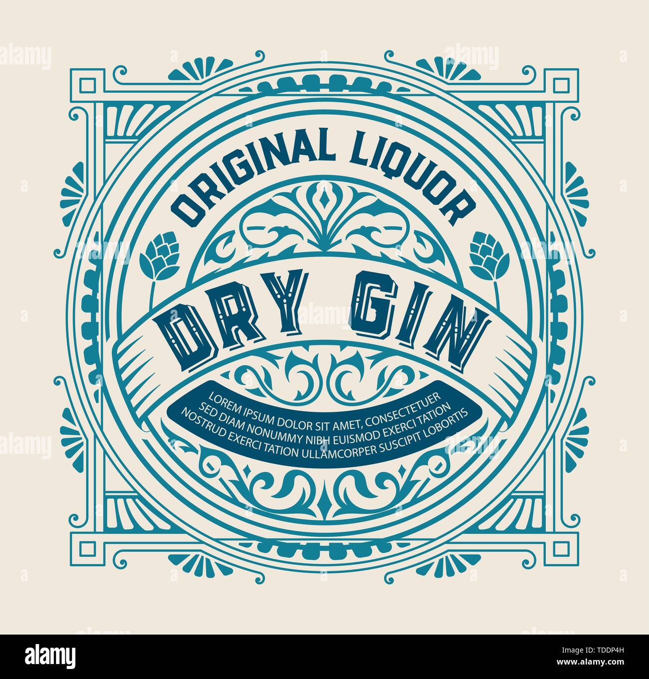 Gin label with vintage ornaments Stock Vector