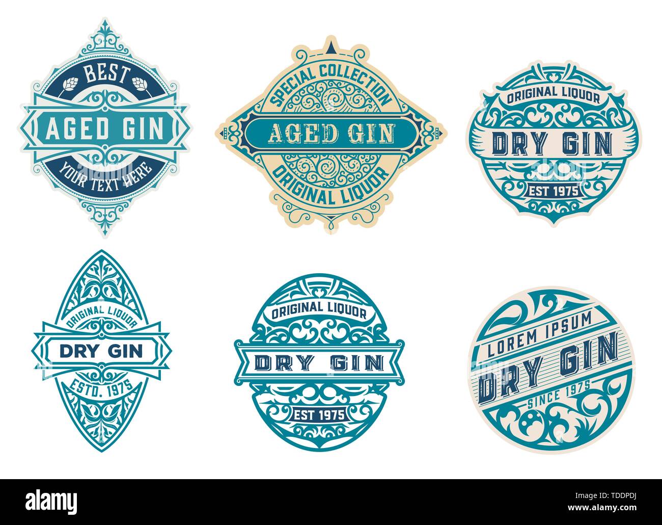 Gin badgets set. Vector layered Stock Vector