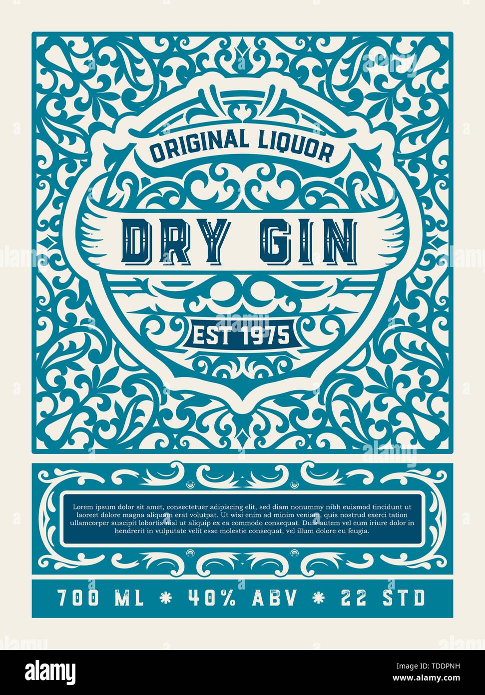 Gin label with floral ornaments Stock Vector