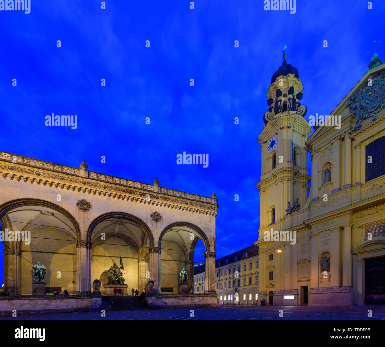 München, Munich square Odeonsplatz Theatinerkirche (Theatine Church) and Feldherrnhalle (Field