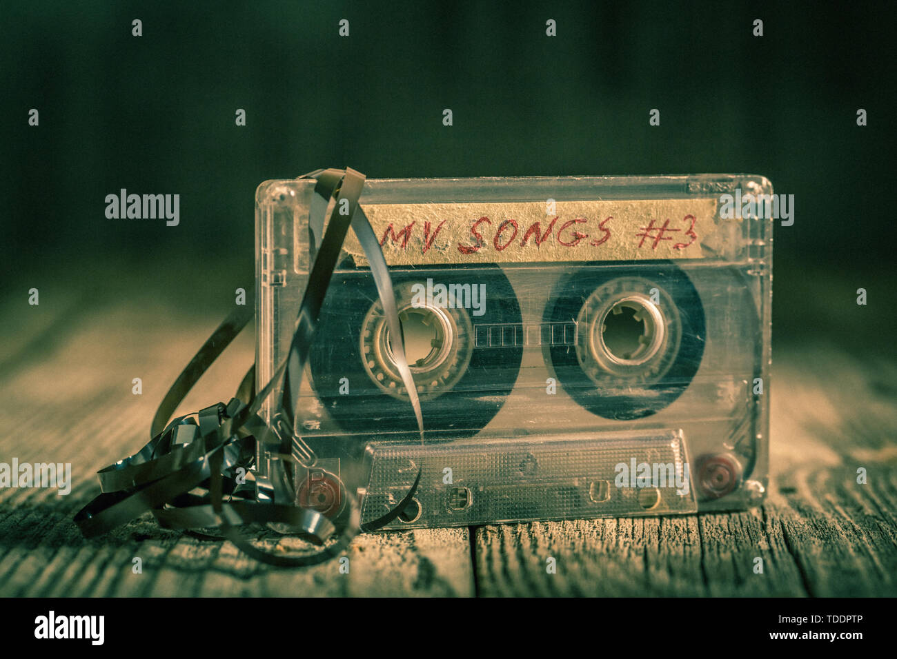 Closeup of old one cassette tape with an extracted tape Stock Photo Alamy