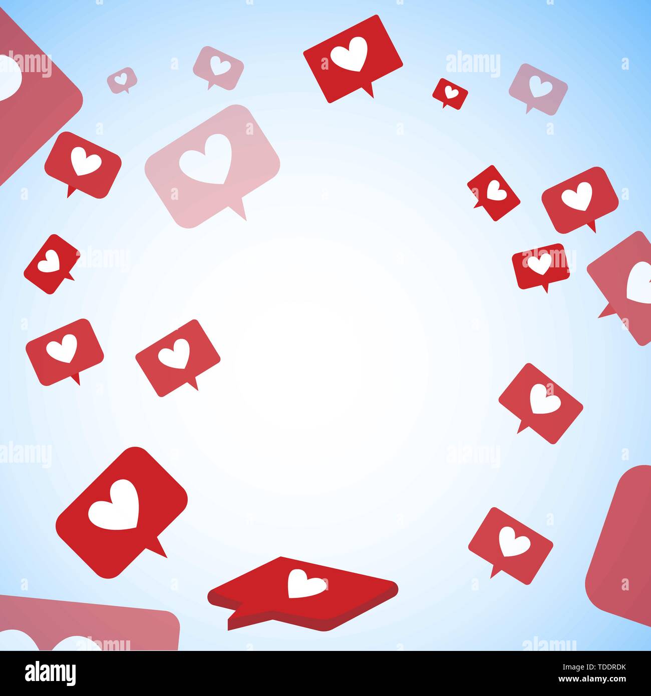 Fly like and heart. Space of social media. Love media, excess response symbol heart, multitude sign and icons. Vector illustration Stock Vector