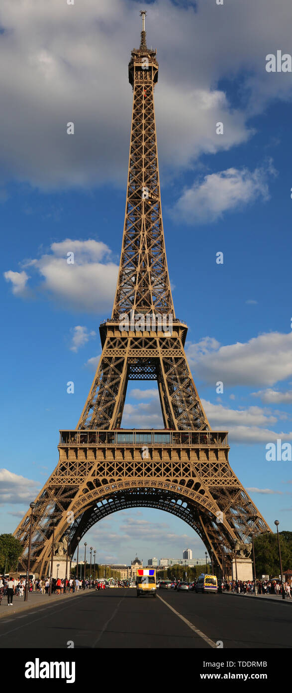 Tall Eiffel Tower in Paris in Vertical Format Stock Photo