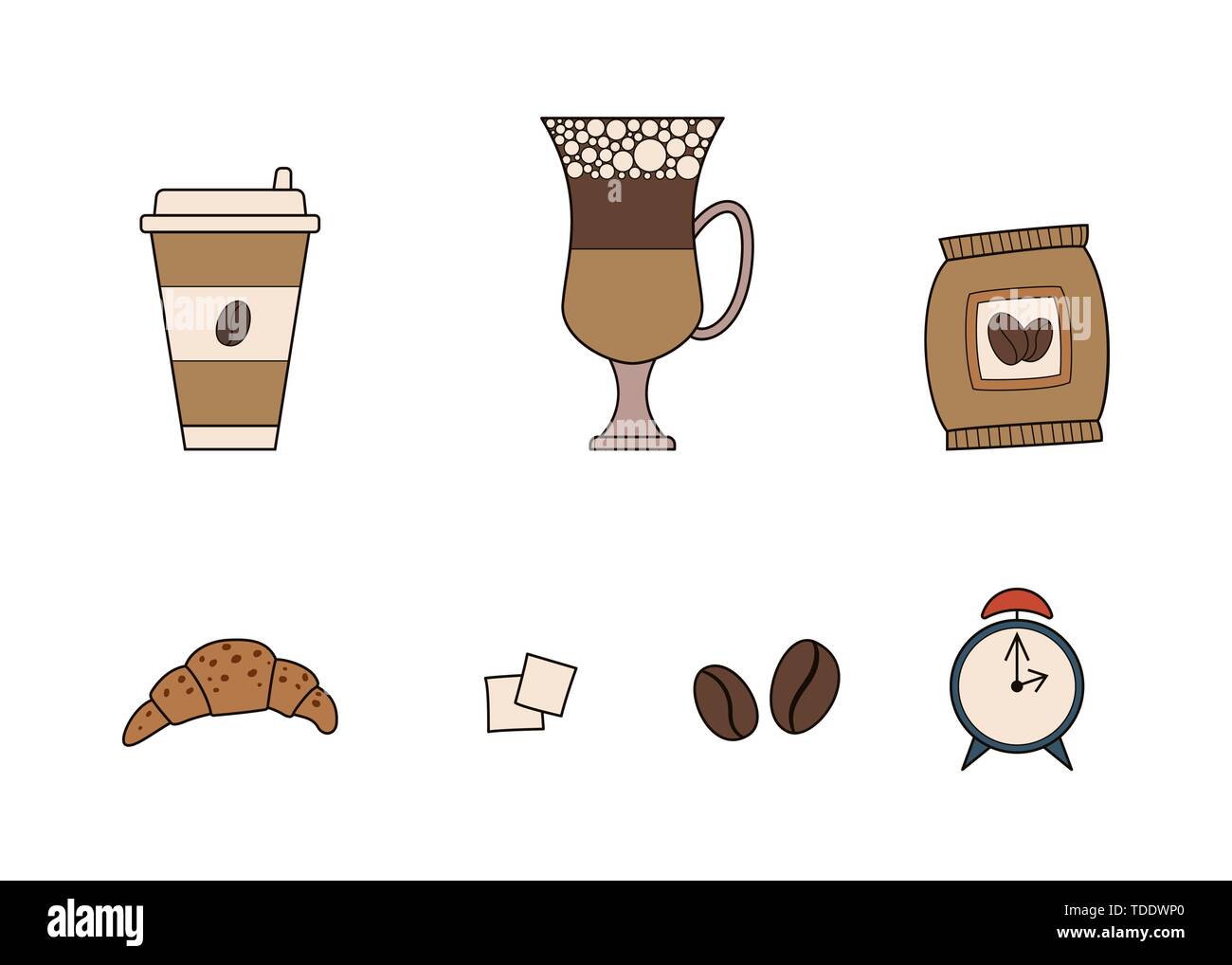 Coffee icons set. Vector illustration. Doodle hand drawing Stock Vector