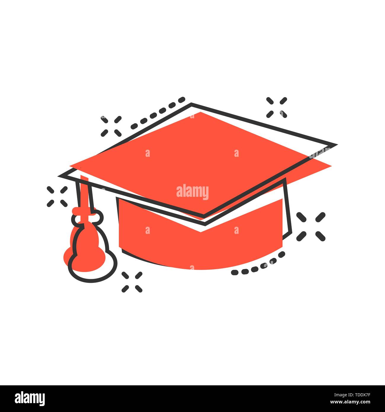 Graduation cap icon in comic style. Education hat vector cartoon ...