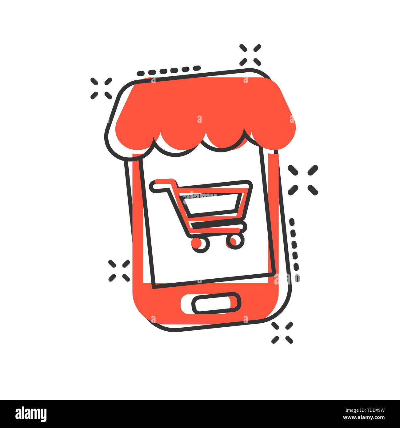 Online shopping icon in comic style. Smartphone store vector cartoon ...